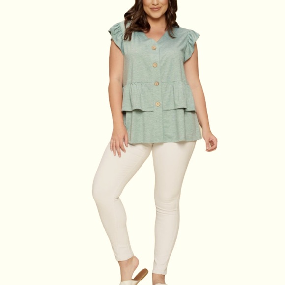 Plus Size Cap Sleeve Peplum Waist Top - Picture 7 of 7